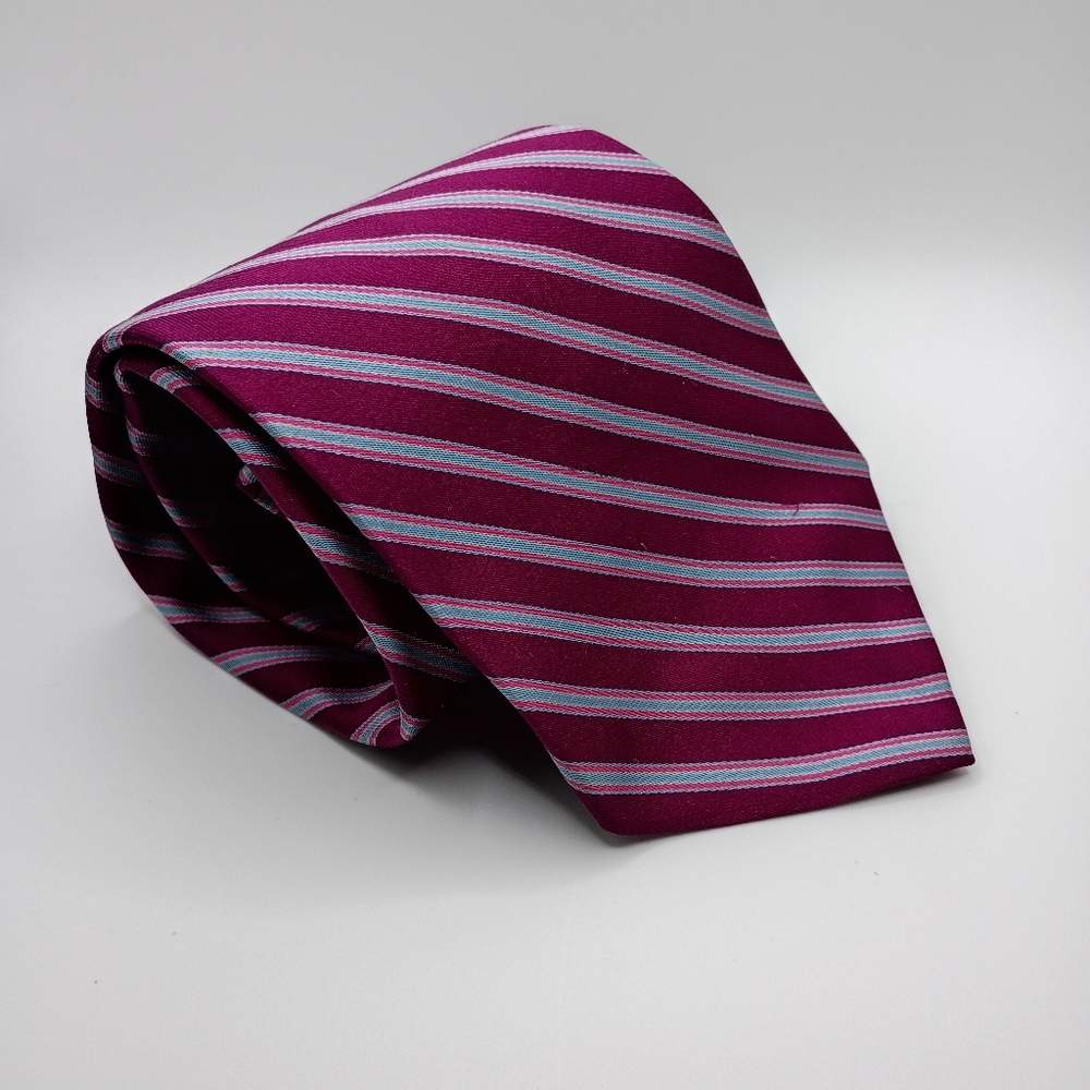 Repp Tie Brooks Brothers Makers Magenta Gray Striped Silk 59" Made In USA